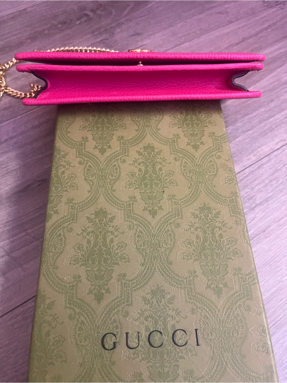 Gucci GG Marmont Pink Pebbled Leather Wallet on Chain + Packaging - Picture 7 of 14